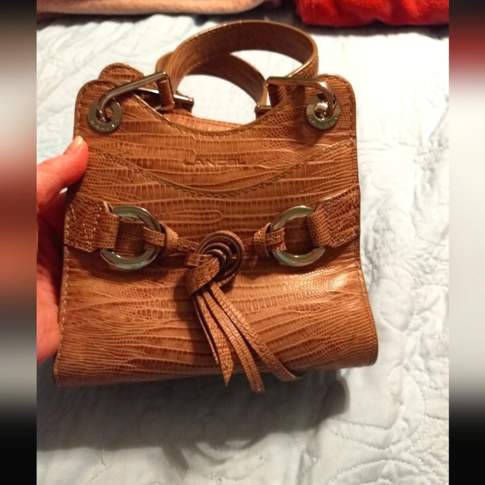 Rare Lancel Mocha Leather Small Handbag with Decorative Tassel & Silver Accents